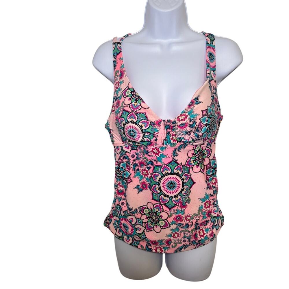 Catalina Tankini Swim Top  M 8-10 Pink Paisley Print Crossback Summer‎ Vacation